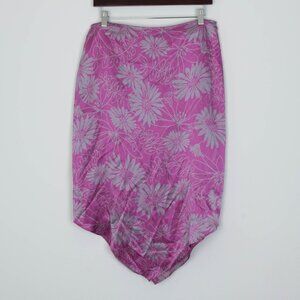Vintage Express Womens Silk V Hem Floral‎ Midi Skirt Size 11/12 Purple Y2K Fairy